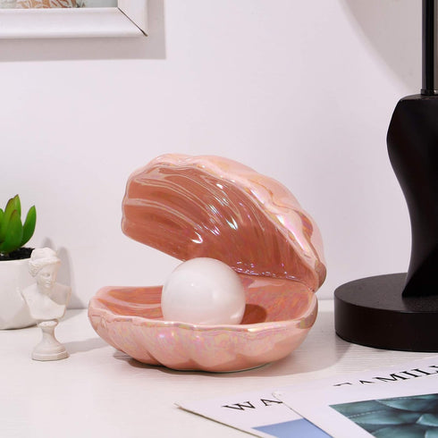 Portable LED Pearl Shell Nightlight - Pink Desktop Lamp for Home Decor