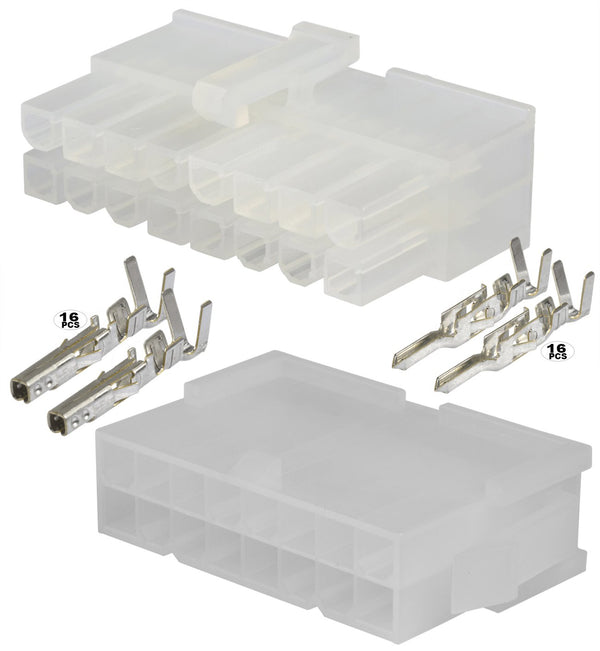 Molex 16 Circuit Receptacle and Plug Housing with Terminals, AWG 18-24 Mini-Fit Jr