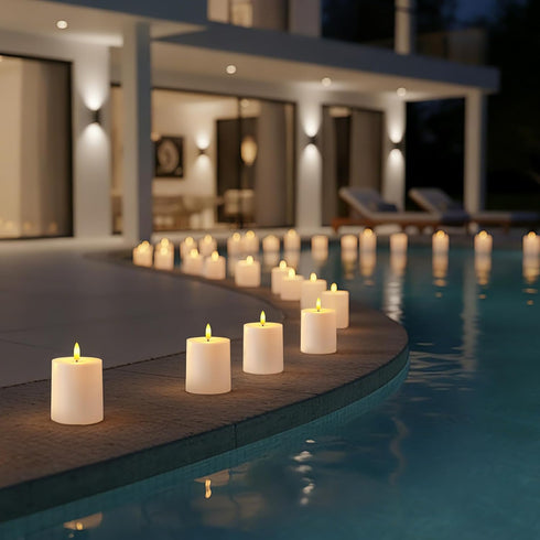 3"x3.5" Set 2 Raycare White Outdoor Waterproof Flameless Candles with Remote and Timer, Realistic LED Candles, Battery