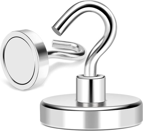 MIKEDE Heavy Duty Magnetic Hooks, 150Lbs+ Super Strong Neodymium Earth Magnets with Hook for Hanging - 4 Pack