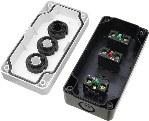 Hitommy 3-Button Control Station with Up Down Arrows, Stop Button, White and Black Housing, Industrial Push Button Box
