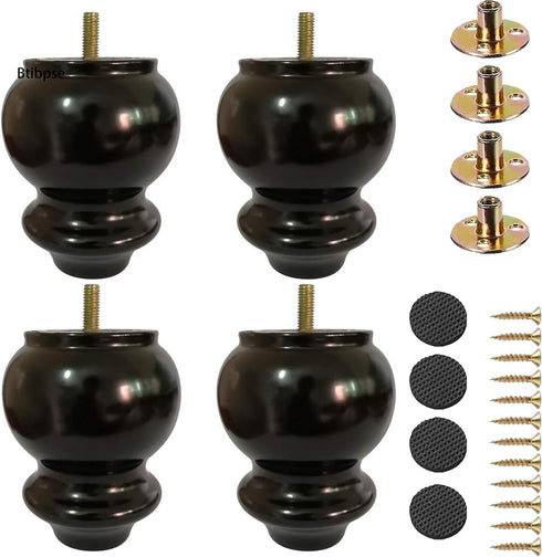 Wooden Furniture Legs 4 Inch Bun Feet for Sofa, Chair, Loveseat, Ottoman,