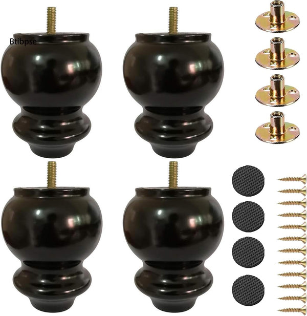 Wooden Furniture Legs 4 Inch Bun Feet for Sofa, Chair, Loveseat, Ottoman,