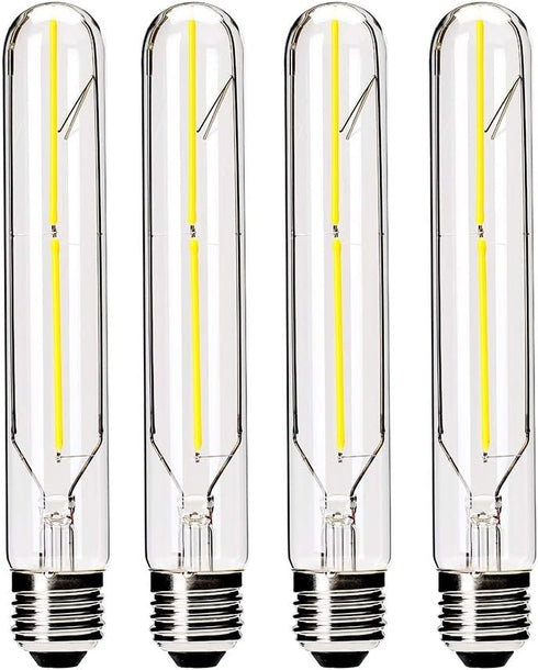 Dimmable 4W LED Tube Bulbs, 4000K Daylight White, T10 Tubular Edison Style, 40 Watt Equivalent, E26 Base, 4 Pack