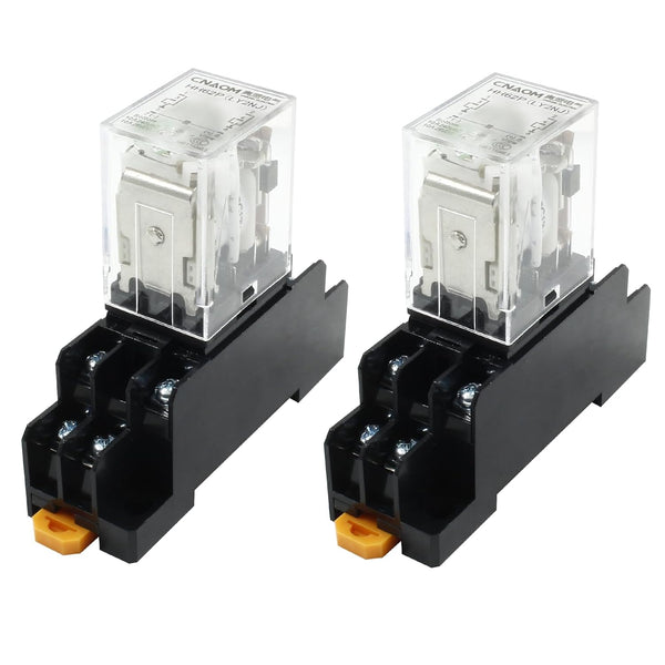 2 Pcs DC 12V Coil 8 Pin 10A DPDT Electromagnetic Power Relay with LED Indicator and Socket Base