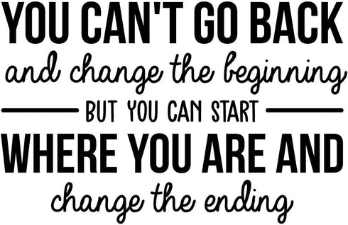 You Can't Go Back and Change The Beginning Vinyl Wall Art Decal - 20" x 30" - Modern Motivational Quote Sticker (Black)