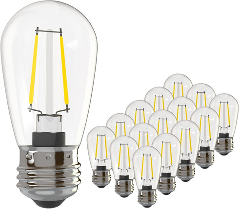 Banord 15 Pack Dimmable 2W S14 Replacement LED Bulbs, 2700K Warm White, Waterproof Outdoor String Lights, E26 Base