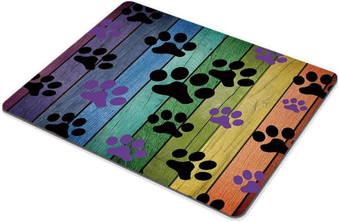 Smooffly Rustic Rainbow Woodgrain Black and Purple Dog Paw Gaming Mouse Pad, 9.5 X 7.9 Inch