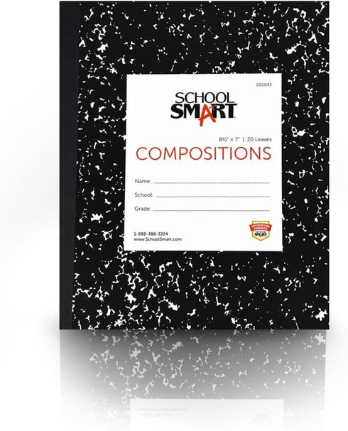 School Smart Ruled Composition Book, Flexible Cover, 8-1/2 x 7 Inches, 40 Pages