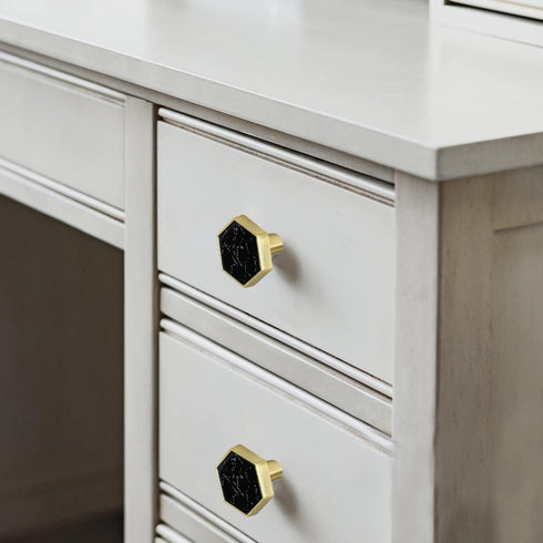 Gold Hexagon Cabinet Knobs, Modern Furniture Knob and Handles, 4 Pcs Kitchen Cabinet Handles with White Zinc Alloy Pull