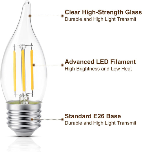 E26 C35 2700K Bulbs Bulb Bulb 4 (40 Bulbs Non-Dimmable 2Pack KINUR Candelabra led Light Decorative Candle Light Ceiling