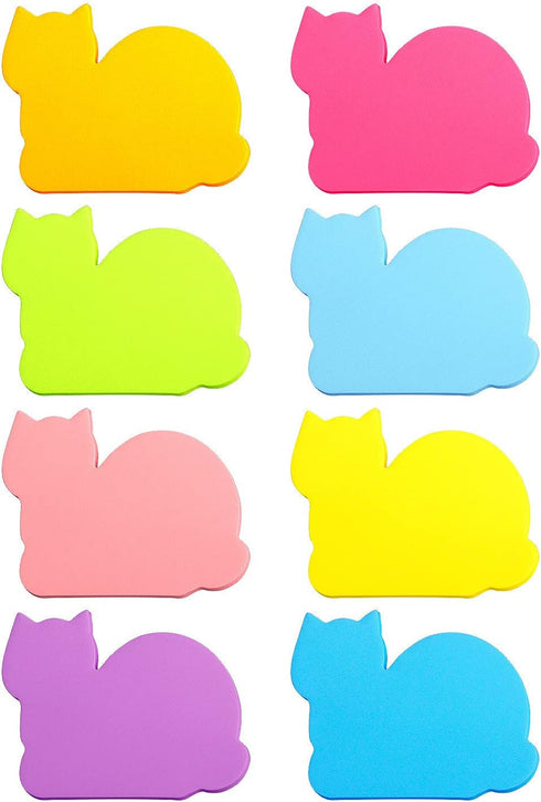 Cute Cat Sticky Notes, 75 Sheets/Pad, 8 Color Bright Colorful Self-Sticky Note Pads
