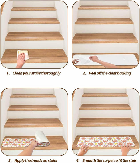 BOHOOSKYLAR Summer 4 8"x30" Ocean Stair Treads Watercolor Red Crabs Yellow Lemon Farmhouse Indoor Non Slip Peel