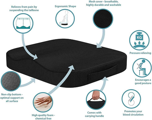 Cozy BoSpin Portable Seat Cushion for Office Soft Memory Foam Seat Cushion Non Slip Bottom with Carry Handle,Washable