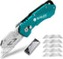 BIBURY Utility Knife, Heavy Duty Folding Box Cutter, Pocket Carpet Cutter with 10 Extra SK5 Blades, Green