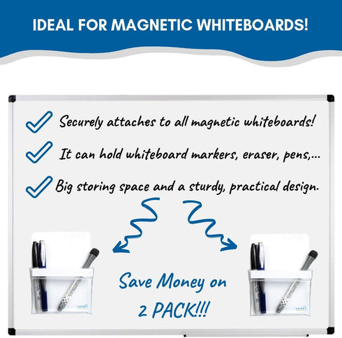 YES4QUALITY Magnetic Pen Holder for Refrigerator, Strong Magnetic Back, 2 Pack, Clear & White Pencil Cup