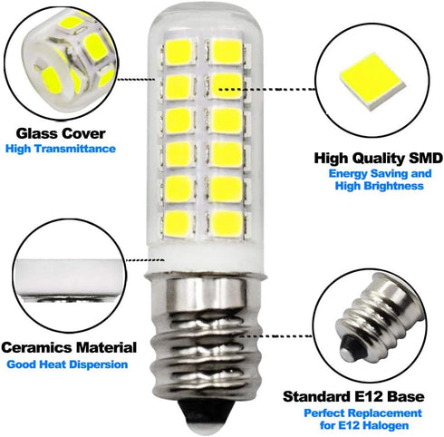E12 LED Dryer Bulbs, Fridge Water Dispenser Light, 120V 10W 15W 20W Replacement, Pack of 2