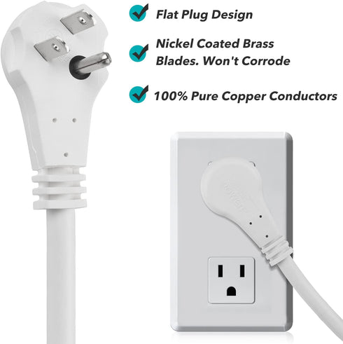 Clear Power 6 ft 3 Outlet Heavy Duty Flat Plug Extension Cord 14/3 SJT for Small Tools, Appliance and Office Equipment, White, 3 Prong Grounded, DCIC-0046-DC