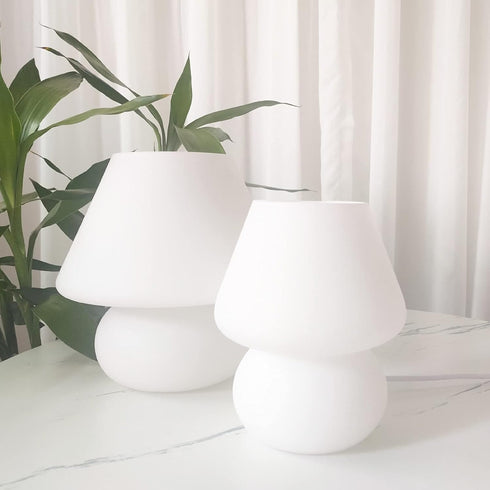 LongTN Dia5.1*H7.1 Inches) Swirl Mushroom Lamp, Translucent Glass Table Bedside Lamps Italian Style Modern Striped Desk
