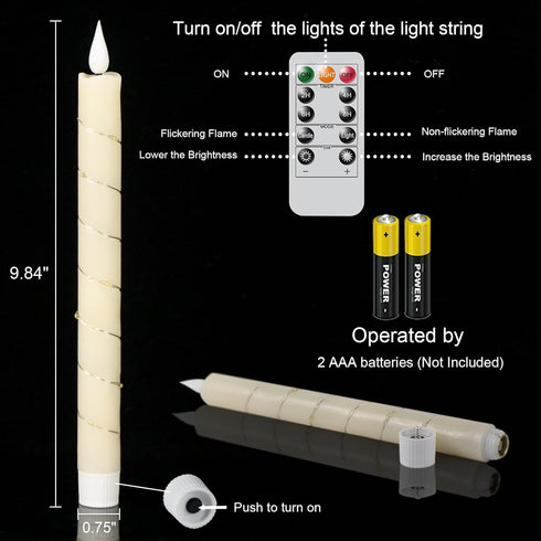 Decor(Set 6) GenSwin Flameless Taper Candles with Remote and String Lights, Ivory Real Wax Taper Candles Battery