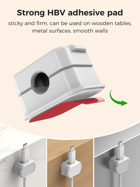 6 Pack Elastic Cable Clips, Auto Tighten Cable Holder for Home Office Desk Phone Management (White)