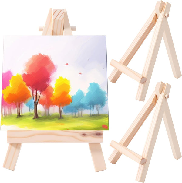 YALOJE 2pcs Mini Wood Display Easel Stand, 4.9" Small Natural Wooden Easel Stands,