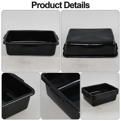 Leendines 24 Commercial Set 4 Liters Plastic Meat Tub Bus Box, Black Bus Bin/Bus Totes