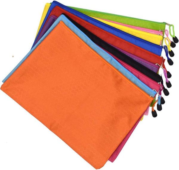 Renashed 10Pcs A4 Waterproof Zipper File Bags - Football Pattern Office Document Bags for Students, 10 Color