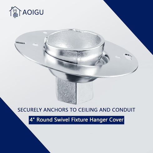 4" 2-Pack 1/2" 3/4" Round Swivel Pendant Fixture Hanger Cover for Octagon Electrical Box, Malleable Iron Swivel Hub