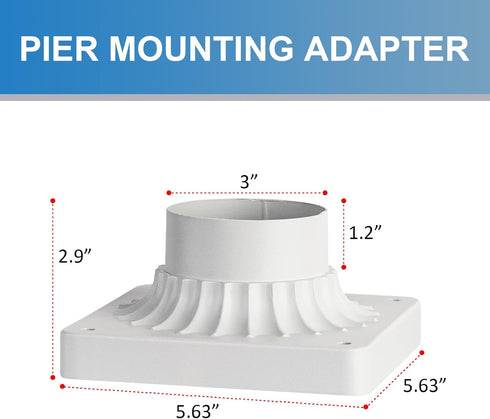 3" Cast Aluminum Pier Mount Base, Diameter Pier Mount Adapter for Outdoor Post Light, White Pier Mounting Base for Deck