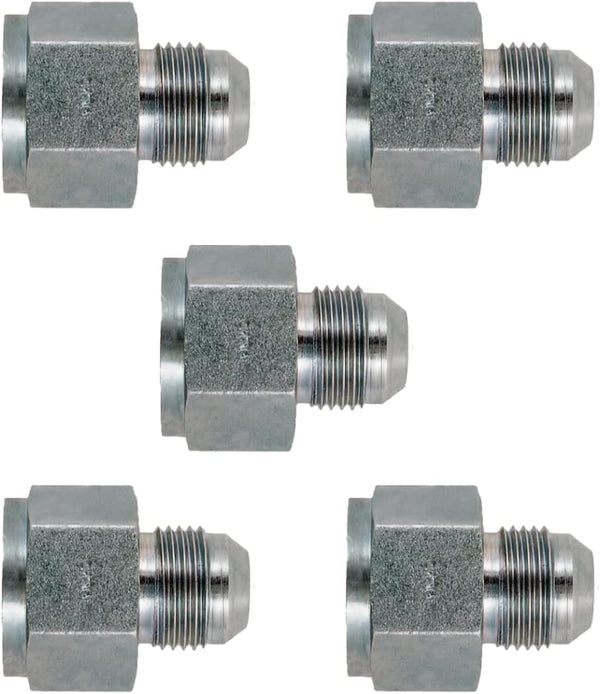 1/2" JIC Female x 3/8" JIC Male Straight Union/Joiner Hydraulic Adapter Fitting (5-Pack)