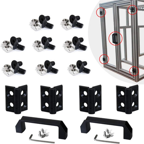 2 Sets 2020 Aluminum Extrusion Profile Slot 6mm Door Handle and Frame Hinges Install Kit, 4pcs Black Zinc Alloy