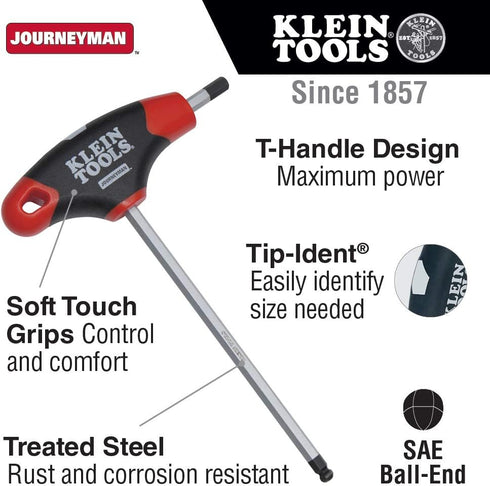JTH6E10BE 5/32-Inch 6-Inch Klein Tools Ball Hex Key with Journeyman T-Handle