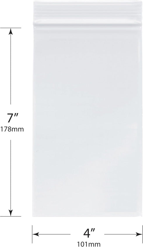 Plymor 4" x 7" Zipper Reclosable Plastic Bags (Case of 1,000), 2 Mil