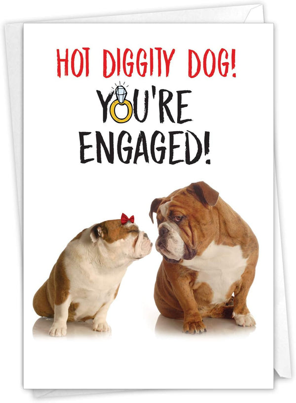NobleWorks Funny Bulldog Engagement Greeting Card - Love Pet Animal Wedding Congratulations with Envelope (1 Card)