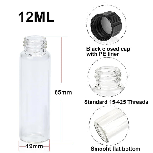Clear Glass Sample Vial, Liquid Sampling Bottle, 12 ml Capacity, Pack of 100