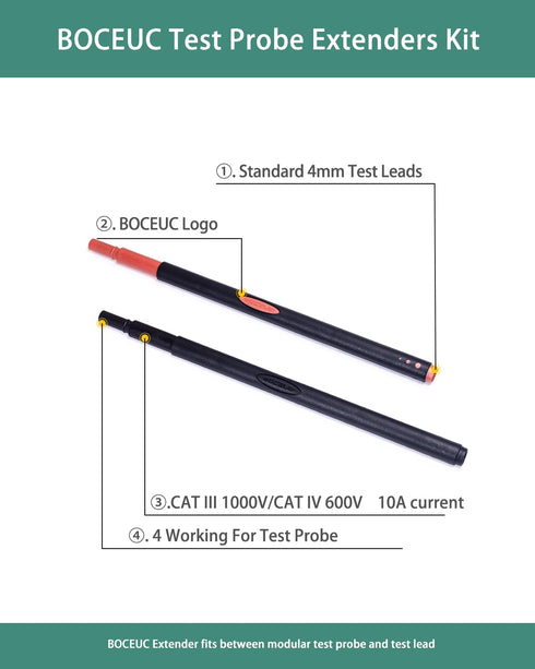 Multimeter Leads, Test Probe Extenders Kit, 2 PCS Extenders for Modular Test Probes & Leads