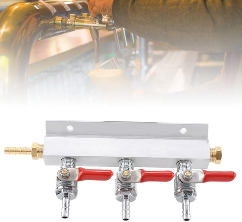 3 CO2 GLOGLOW Way Gas Distribution Manifold, Aluminum Copper Stainless Steel, Beer Dispensing and Wine Making Tool