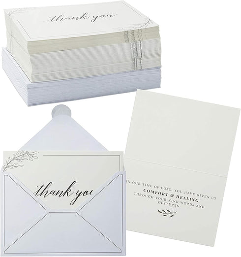 Pipilo Press 4 6 48-Pack, Set Sympathy Thank You Cards with Envelopes & Sticker Seals for Funeral - x in, Black & White