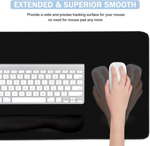 Large Mouse Pad and Keyboard Wrist Rest, 4-in-1 Gaming Desk Pad with Wrist Support, Black Desk Mat for Home Office Study