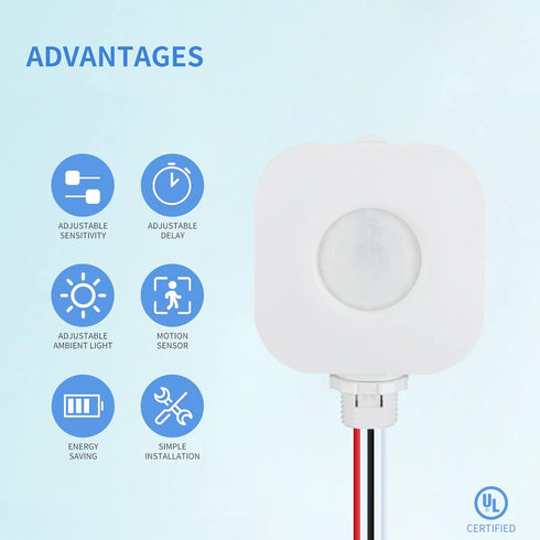 ECOELER Ceiling Occupancy Motion Sensor Switch, High Bay Fixture Mount 360 Ceiling Automatic Light Switch, 120/277VAC, UL, FCC Approved Passive Infrared Sensor, Neutral Wire Required