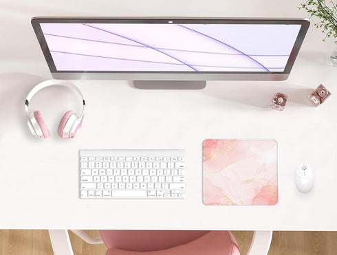 Mouse Pad with Stitched Edge, Multiple Patterns Computer Mouse Pads with Non-Slip Rubber Base, Washable Lycra Cloth Mousepad, for Gaming, Laptop, PC (Blush Gold) by eulps