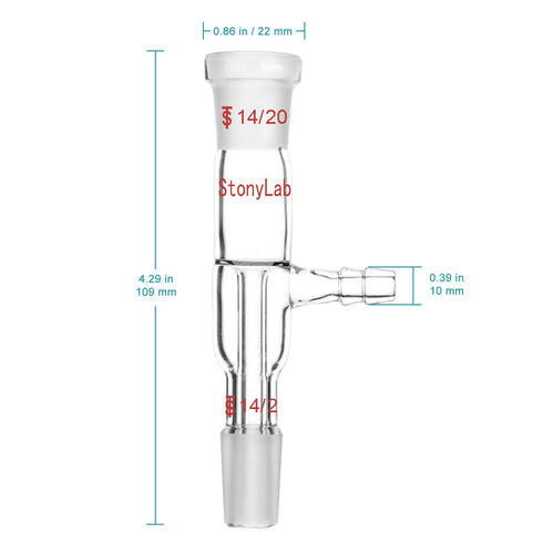 StonyLab Glass Vacuum Take Off Adapter, Straight, Short Stem with 14/20 Joints