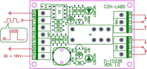 ELECTRONICS-SALON Panel Mount Momentary-Switch/Pulse-Signal Control Latching DPDT Relay Module, 12V