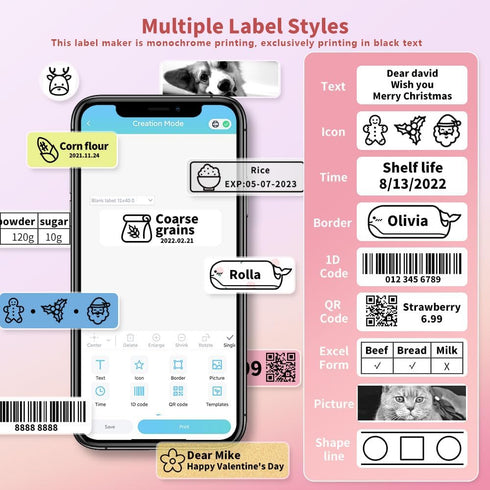 Phomemo D30 Portable Handheld Bluetooth Label Maker, Mini Printer with Multiple Templates for Home Office School Use