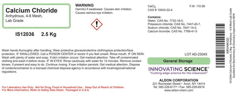 ALDON Innovating Science Calcium Chloride, 2.5kg, Anhydrous, 4-8 Mesh, Laboratory Grade