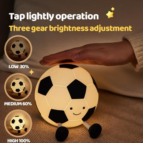 AGEK 3 Dimmable Soccer Night Light for Kids, Cartoon Soccer Lamp Silicone Baby Nursery Night Light with Level