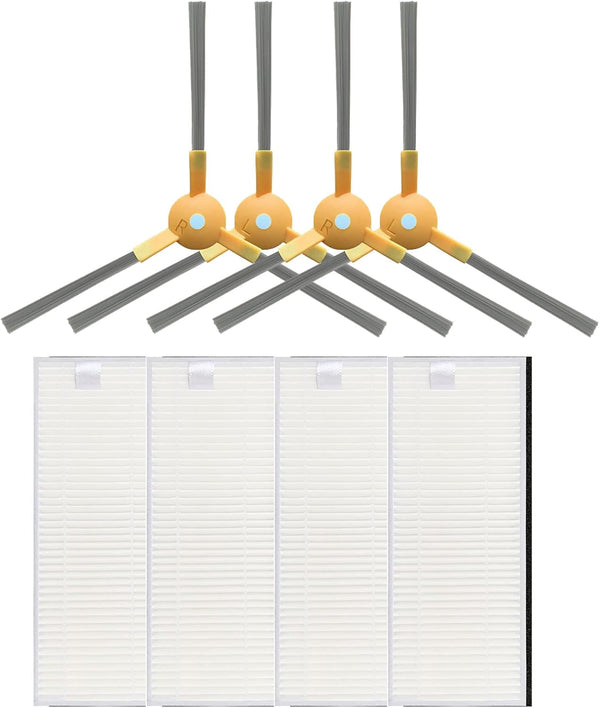Replacement Parts for Tesvor S6 X500 X520 X600 Pro M1 Robot Vacuum Cleaner, 4 HEPA Filters and 4 Side Brushes