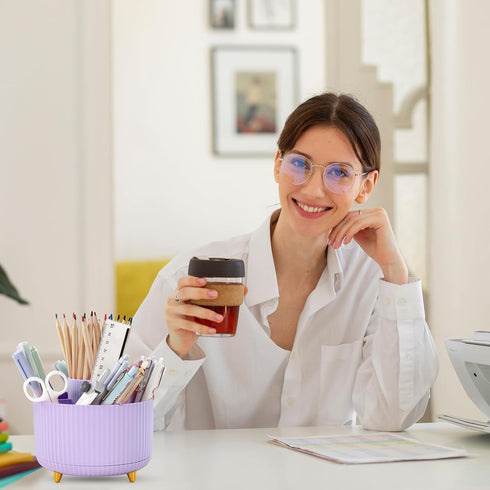 SKYDUE 360 Degree Rotating Desk Organizer, Dual-Purpose Pencil Pen Holder with 5 Slots for Office, School, Home