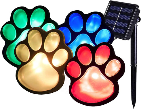 4 Solar Dog Animal Paw Print Lights Garden Statue Lantern Led Path 3" Light Lamp for Pathway,Lawn,Yard,Outdoor Decorations (Colorful) by YOVECATHOU